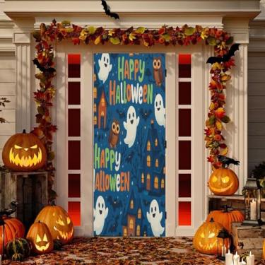 Imagem de Wassud Boo-boos Decoração de capa de porta de casas de Halloween faixa interna externa decoração de casa de varanda grande decoração de porta da frente 96 x 98 polegadas