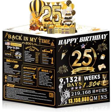 Imagem de OLOSONG Happy 25th Birthday Cards for Men Women, 3D Pop Up 25th Birthday Gift Ideas for Him Her, Funny 25 Year Old Birthday Decorações para Esposa Marido Amigos Irmã Filho Filha, Jumbo Back In 2001