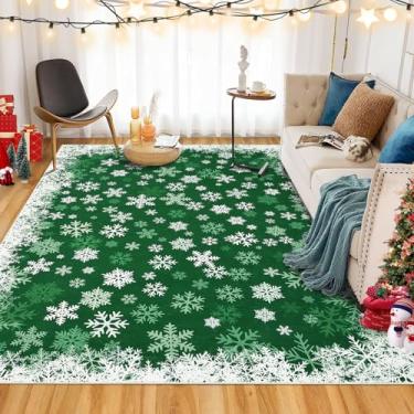 Imagem de GarveeHome Tapete de Natal, 20 x 25 cm, antiderrapante, para Natal, flocos de neve brancos, decoração de casa, tapete para sala de aula, sala de estar, quarto, verde