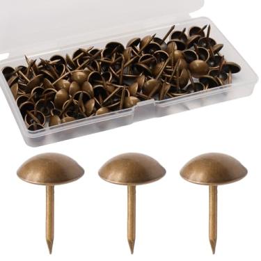 Imagem de Rierdge 100 peças de tachas de metal para polegar, tachas vintage de 1,7 cm, tachinhas de estofamento para móveis de sofá, projetos faça-você-mesmo, etc., bronze