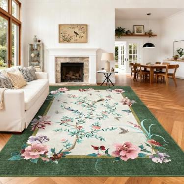 Imagem de GarveeHome Tapete de área 22 x 30,5 cm, estilo chinês, lavável, 22,5 x 30,5 cm, borboleta colorida oriental, tapete floral, antiderrapante, pilha baixa para crianças, sala de estar, quarto, berçário