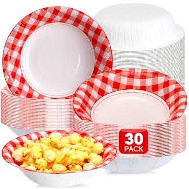 Imagem de Nuogo 30 tigelas vermelhas descartáveis de guingão vermelho xadrez tigelas de papel de piquenique tigelas de festa de 473 ml copos de sorvete de salada para suprimentos de festa de aniversário de