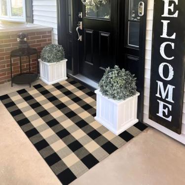 Imagem de KILOCOCO Tapete xadrez Buffalo – Tapete de porta frontal 7,5 x 12,7 cm, marrom e preto, lavável em algodão, capachos em camadas para cozinha/lavanderia/lavagem/entrada ao ar livre