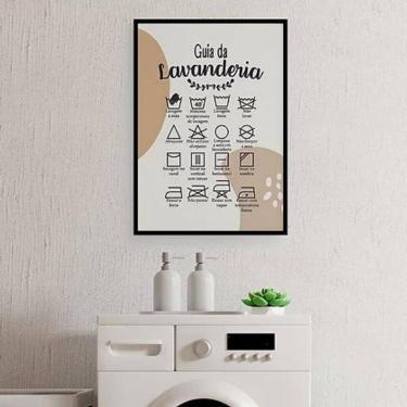 Imagem de Quadro Guia Lavanderia Marrom Branco 45X34Cm Madeira Preta