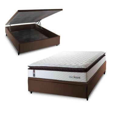Imagem de Cama Box Baú San Diego 138x188 Branco Espuma D33 King House
