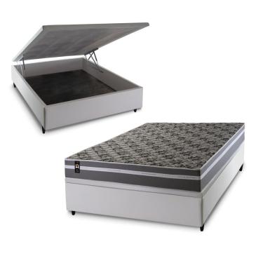 Imagem de Cama Box Baú Miami 138x188 Branco Espuma D33 King House