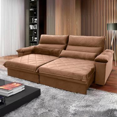 Imagem de Sofá Retrátil Reclinável Grécia 2,10m Suede Velut Bege Molas No Assento - King House