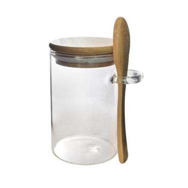 Imagem de Pote hermético de vidro com tampa e colher de bambu 250ml - SANXIA