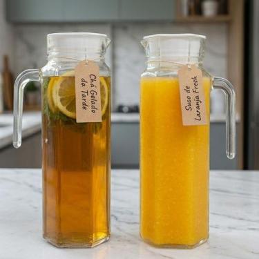 Imagem de Jarra Lisa Vidro Tampa Garrafa 1,1L Alça Suco Bebida - - EISNTOK