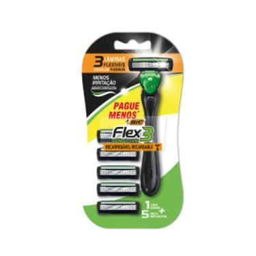 Imagem de Aparelho de Barbear Bic Flex 3 Hybrid Sensitive com 5 Cargas