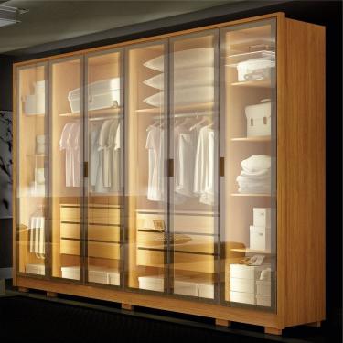 Imagem de Guarda-roupa Casal 6 Portas Reflectas com Led 6 Gavetas em Mdf Solare Cinamomo