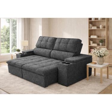 Imagem de Sofa 3 Lugares Retratil Reclinavel 230cm Linho Aveludado USB Pluma Ferguile