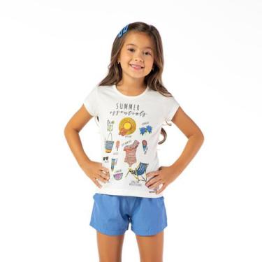 Imagem de Conjunto Meninas Blusa Branca Summer e Short Viscose Azul Vrasalon, 4 