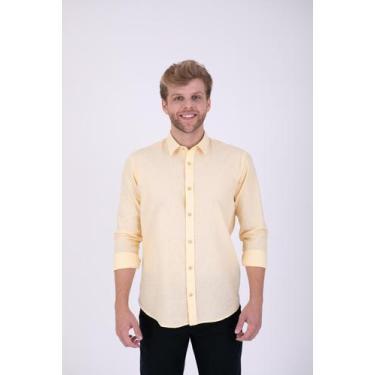 Imagem de Camisa Masculina Linho Manga Longa - JR, Amarelo, 5