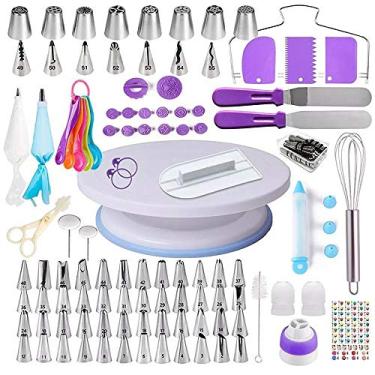 Imagem de Yajun Kit de ferramentas de decoração de bolos, suporte giratório para toca-discos com bocais de aço inoxidável, ferramentas para assar bolos, faça você mesmo, 137 peças/conjunto