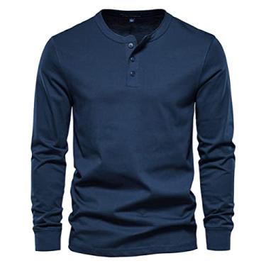 Imagem de Suéteres masculino trico Suéteres Camiseta masculina manga longa Henry gola redonda manga longa camisa esportiva top