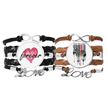 Imagem de DIYthinker Pulseira preta vermelha listrada código grafite Pinto pulseira de mão corda de couro Forever Love pulseira conjunto duplo, Não se candidatar