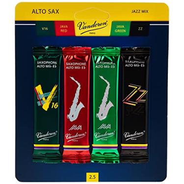 Imagem de Vandoren SRMIXA25 Alto Sax Jazz Palheta Mix Card inclui 1 cada ZZ, V16, JAVA e JAVA Red Strength 2.5