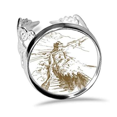 Imagem de DIYthinker Anel de noivado ajustável com desenho de marco da China The Great Wall