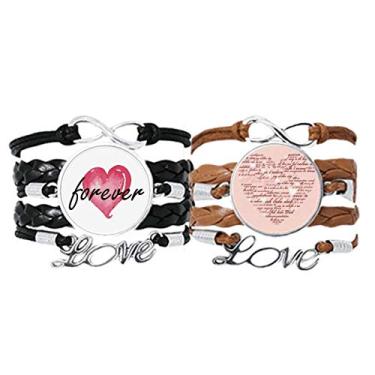 Imagem de DIYthinker Pulseira rosa branca em formato de coração para dia dos namorados pulseira de couro corda para sempre amor conjunto duplo