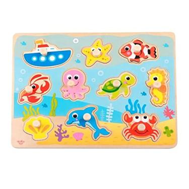 Imagem de Tooky Toy Brinquedo Educativo Madeira Encaixe Mar com Pinos 11 Peças