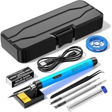 Imagem de Mini kit de ferro de solda sem fio, caneta de ferro de solda elétrica sem fio USB 10 em 1,3, ajuste de temperatura, portátil e recarregável para reparo de eletrodomésticos, componentes eletrônicos,
