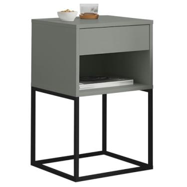 Imagem de Mesa de Cabeceira Industrial Pé de Aço Pequena 1 Gaveta Corrediça Telescópica Com Nicho - LH Móveis (Cinza/Pé Preto)