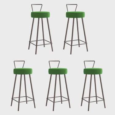Imagem de Kit 05 Banqueta Alta Com Encosto Tais Eiffel Cozinha Bar Bistrô Ferro Marrom Corino Verde - Ahz Móveis