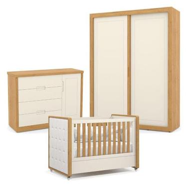 Imagem de Quarto De Bebe 2 Portas Tutto New Freijó Off White Com Capitonê New Boucle - Matic