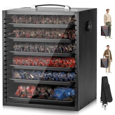 Imagem de ONULISS Miniature Storage Carrying Case for Collectibles, Wooden Display Cases with 6 Trays & Adjustable Shoulder Strap, Miniatures Transport Case, Best Gifts for Man (Black)