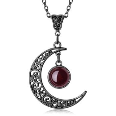 Imagem de XIANNVXI Colar gótico de lua, gótico, punk, vintage, com pingente de cristal crescente preto, joia de fantasia de Halloween para mulheres, Large, Zinco, Sem Pedra Preciosa