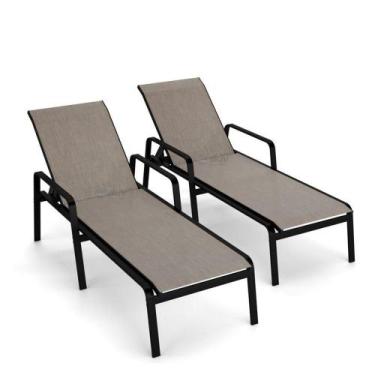 Imagem de Kit 2 Espreguiçadeira Piscina Alumínio Preto Tela Mocca - Aluv Móveis