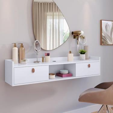 Imagem de Penteadeira suspensa para lavabo com 2 portas e conexão de cabo de 90 cm(Branco)