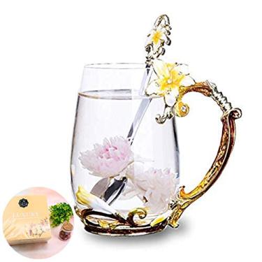 Imagem de Xícara de chá xícaras de caneca de café, xícara de chá de vidro de flor de lírio, ideias de personalizadas exclusivas para mulheres avó mãe professoras bebidas quentes 368 g laranja