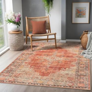 Imagem de ESSMOKO Tapete para sala de estar estilo turco, tapete retrô, estilo étnico, tapete para quarto e sala de jantar, laranja retrô, 90 x 150 cm