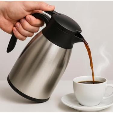 Imagem de Garrafa Térmica de Aço Inoxidável com Bico Dispensador, 1L, Prata e Preto