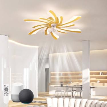 Imagem de Ventiladores de teto silenciosos com luzes compatíveis com Alexa e Google Assistant, ventilador de teto de quarto de 78 cm com lâmpada, motor DC, função de memória de temporizador Luz de ven