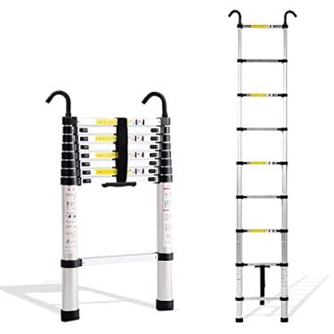 Imagem de OKUOKA Escada telescópica para barraca de telhado de 8 m/7 m/6,2 m/5 m/4 m/3,8 m/2,6 m, escadas telescópicas de extensão de alumínio com gancho para uso ao ar livre (tamanho: 3,5 m/11,5 pés) Intere