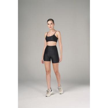 Imagem de Bermuda Academia Feminina Cintura Alta Sem Transparência Acetinada Preto-Feminino