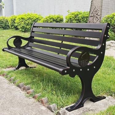 Imagem de Banco de jardim de parque ao ar livre, banco de pátio de alumínio para 2 a 3 pessoas com encosto + apoios de braço, móveis de cadeira de varanda de pátio, cadeiras de sofá de metal, à prova de