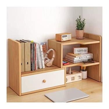 Imagem de Armário de arquivo de 2 camadas de canto de madeira para mesa de mesa ajustável organizador de armazenamento de mesa prateleira de exibição rack com 1 gaveta pequena independente organizador de