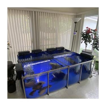 Imagem de Tanque de reprodução Koi Goldfish - Lagoa de piscina de aquário de quintal com painel de visualização transparente, tela de PVC durável, estrutura de aço e válvula de drenagem, 100 x 70 x 61 cm, azul