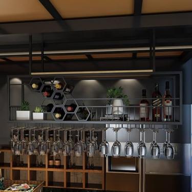 Imagem de Prateleiras de vinho de teto penduradas para copos de vinho, suporte de garrafa de vinho de cabeça para baixo, prateleiras flutuantes para taças, prateleiras flutuantes, prateleira decorativa