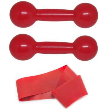 Imagem de Halter Par Peso Emborrachado 2Kgs Rosa+Mini Band Nível Forte - 1 Fit
