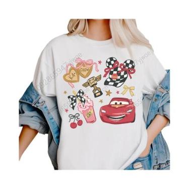 Imagem de Camiseta Feminina De Verão Em Algodão Respirável Disney Carros Retrô F