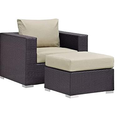 Imagem de Poltrona + Puff em alumínio e fibra sintética para sala sacada e jardim