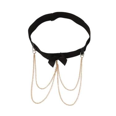 Imagem de HOKPLITE Corrente de perna em camadas para mulheres, decoração de laço, corrente elástica para coxas, corrente corporal, One Size, Liga metálica, Sem Pedra Preciosa