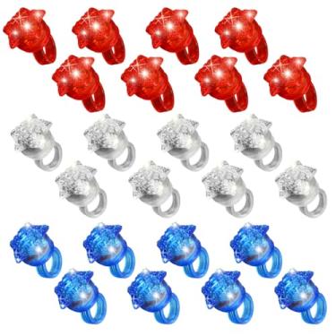 Imagem de NUDALA Pacote com 24 anéis de estrela iluminados que brilham no escuro para festa de LED piscando no dia 4 de julho, Halloween, Natal, shows, enchimentos de sacolas de brindes, raves, Plástico