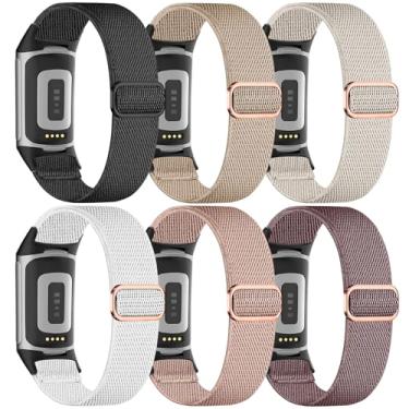 Imagem de EverAct Pacote com 6 pulseiras elásticas de nylon compatível com Fitbit Charge 6/Fitbit Charge 5, pulseira esportiva para relógio Charge 5/6, Pacote com 6 - 3, Small - Large