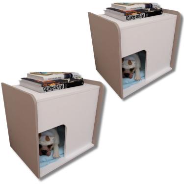 Imagem de Kit 2 Mesa De Cabeceira Cama Pet Cães 45x55x60 Branco E Nude
